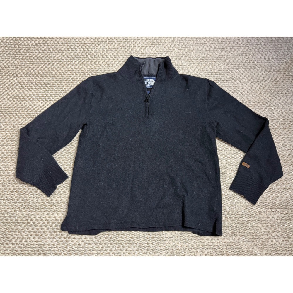 The North Face Mens Black Wool Blend Quarter Zip Sweater Mock Neck vintage M